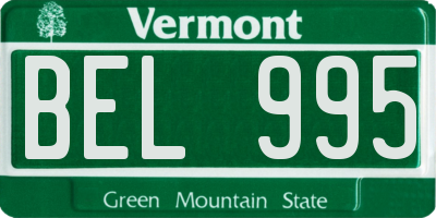 VT license plate BEL995
