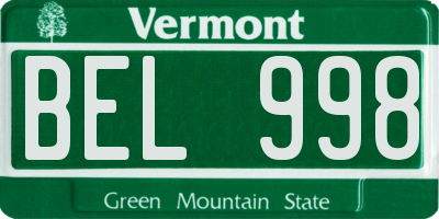 VT license plate BEL998