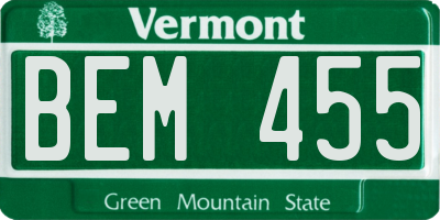 VT license plate BEM455