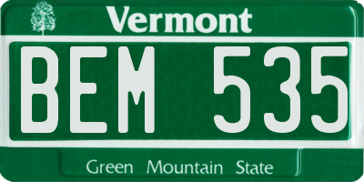 VT license plate BEM535