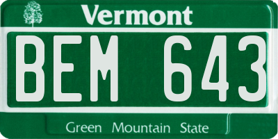 VT license plate BEM643