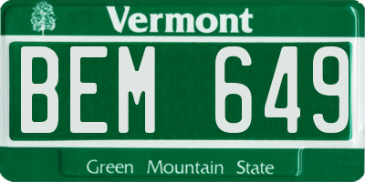 VT license plate BEM649