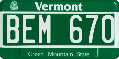 VT license plate BEM670