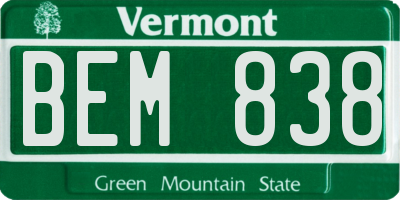 VT license plate BEM838