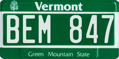 VT license plate BEM847