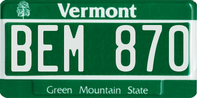 VT license plate BEM870