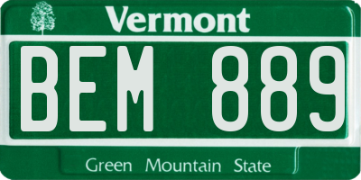 VT license plate BEM889