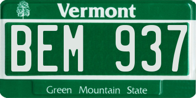 VT license plate BEM937