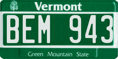 VT license plate BEM943