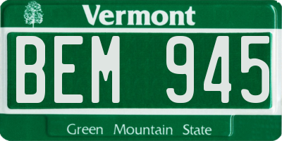 VT license plate BEM945