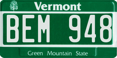 VT license plate BEM948