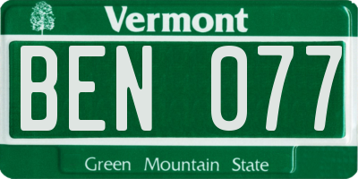 VT license plate BEN077