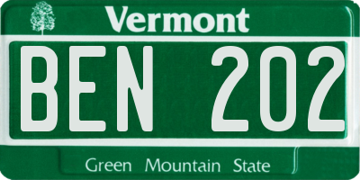 VT license plate BEN202