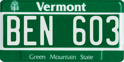 VT license plate BEN603