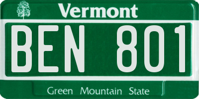 VT license plate BEN801