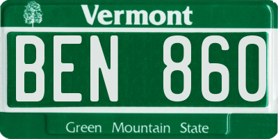 VT license plate BEN860