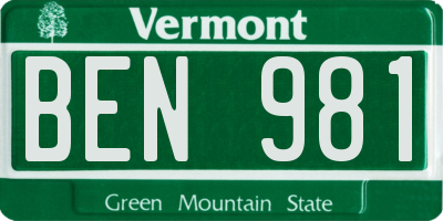 VT license plate BEN981