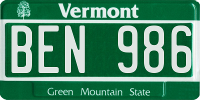 VT license plate BEN986