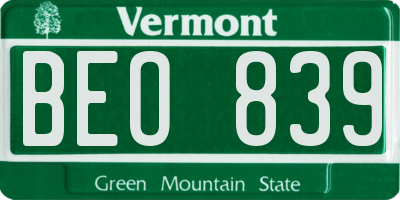 VT license plate BEO839