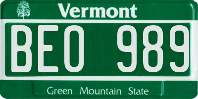 VT license plate BEO989