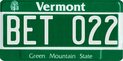 VT license plate BET022