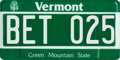 VT license plate BET025