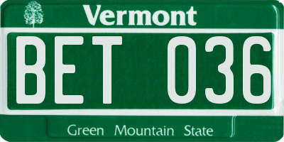 VT license plate BET036
