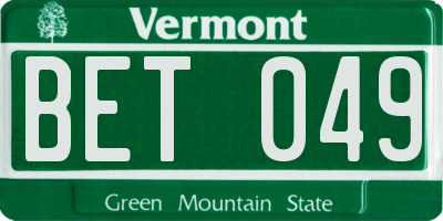 VT license plate BET049