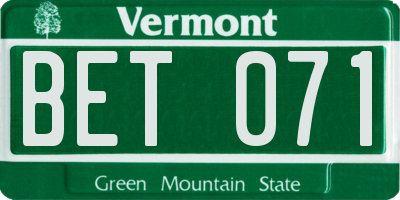 VT license plate BET071