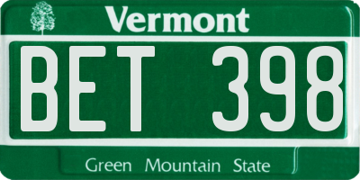 VT license plate BET398