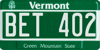 VT license plate BET402