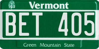 VT license plate BET405