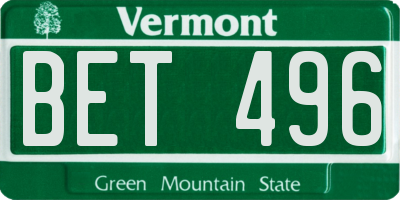 VT license plate BET496