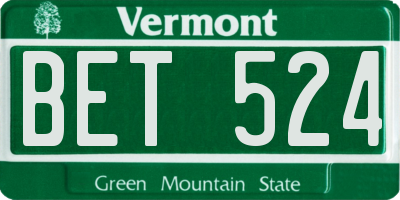 VT license plate BET524