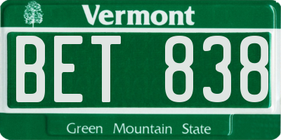 VT license plate BET838