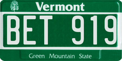 VT license plate BET919