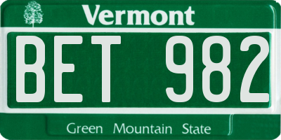 VT license plate BET982