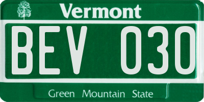VT license plate BEV030