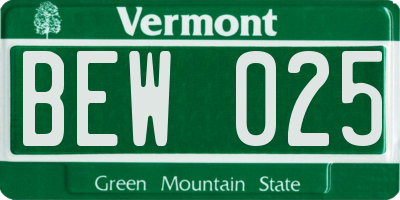 VT license plate BEW025