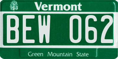 VT license plate BEW062