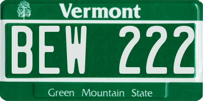 VT license plate BEW222