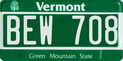 VT license plate BEW708