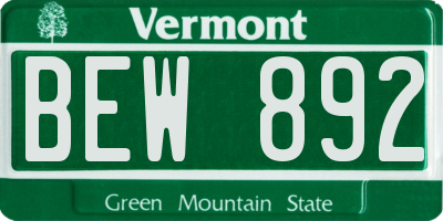 VT license plate BEW892