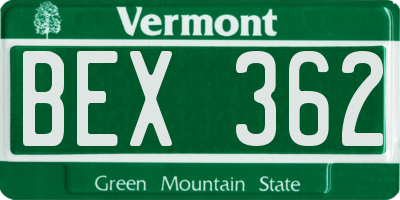 VT license plate BEX362