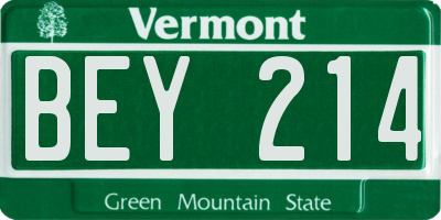 VT license plate BEY214