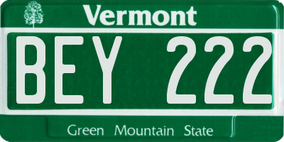 VT license plate BEY222