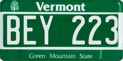 VT license plate BEY223