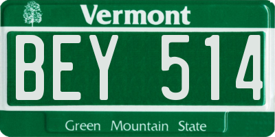 VT license plate BEY514