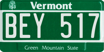 VT license plate BEY517
