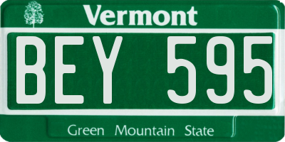 VT license plate BEY595